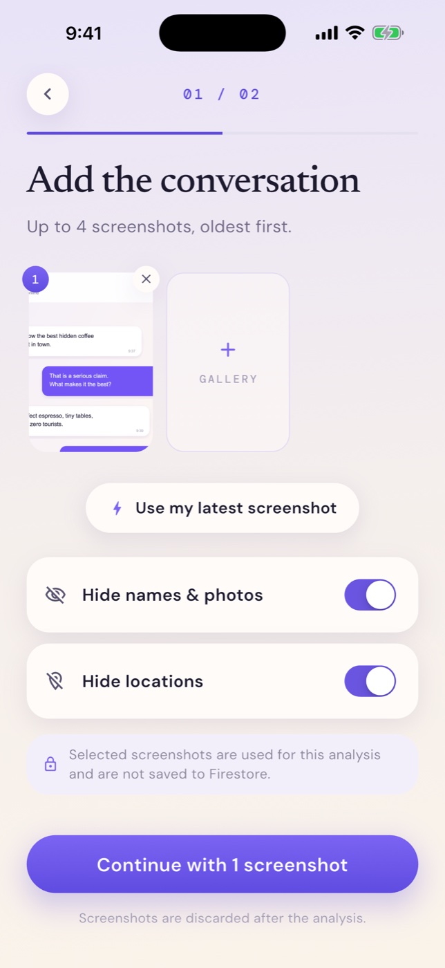 Add a conversation using a screenshot or pasted messages